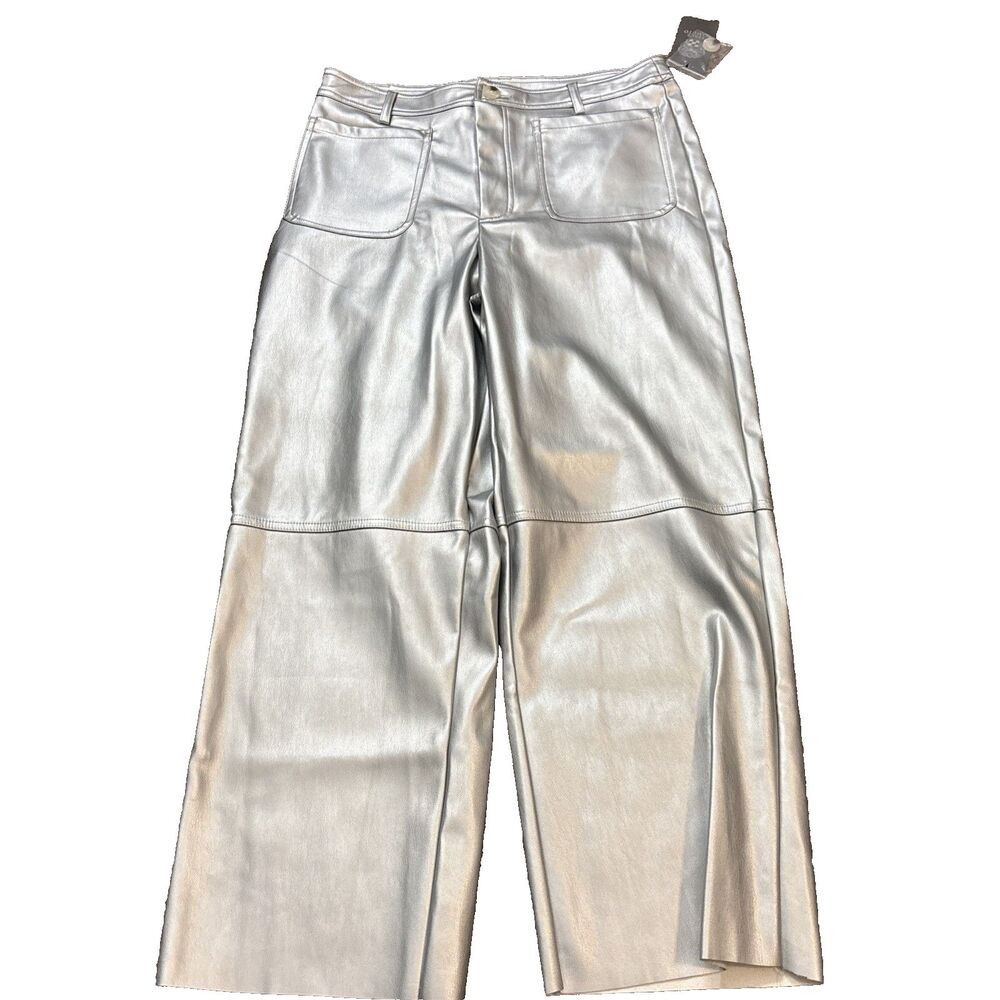 NWT Vince Camuto Metallic Silver Faux Leather Statement Pants Womens 10 $109